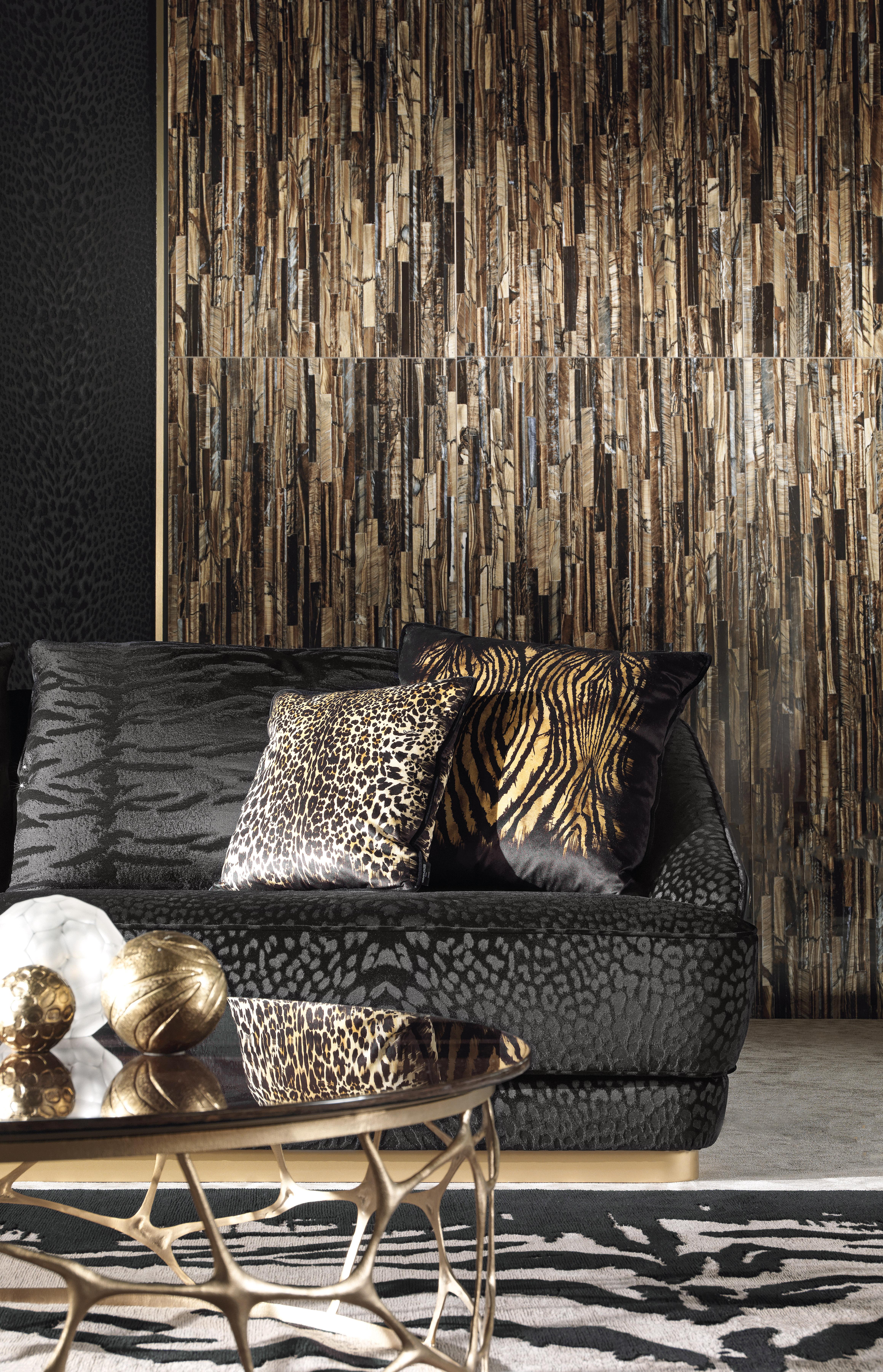 Contemporary 21st Century Inanda Sofa in Black Fabric by Roberto Cavalli Home Interiors For Sale