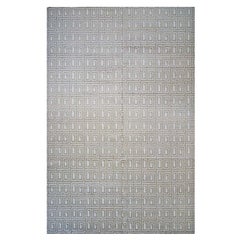 Tapis artisanal moderne indien du 21e siècle ivoire, brun clair et gris à motif clé grecque 12 x 18 cm