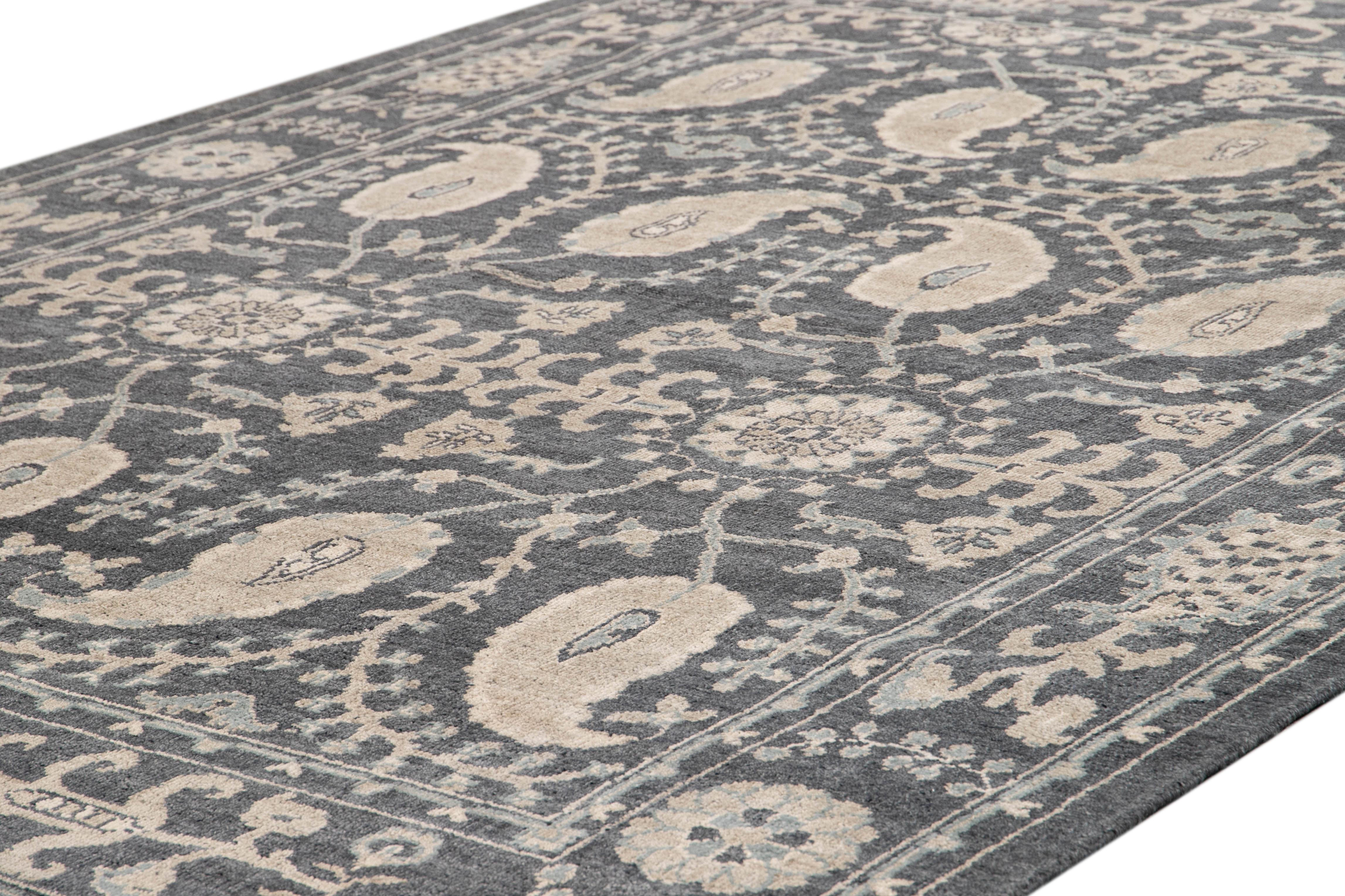 Hand-Knotted 21st Century Indian Modern Oushak Style Wool Rug