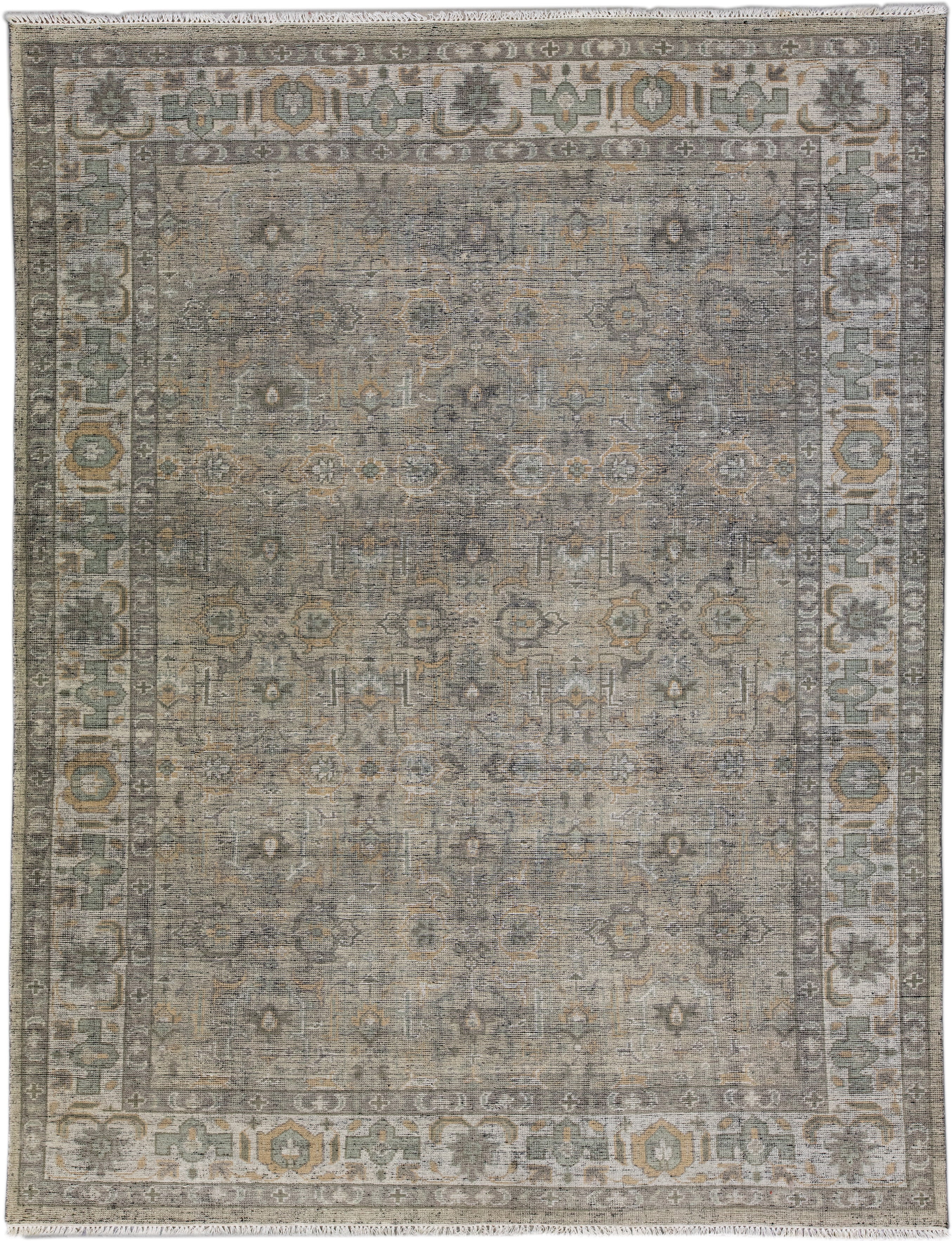  Gray Handmade Indian Modern Oushak Style Wool Rug For Sale