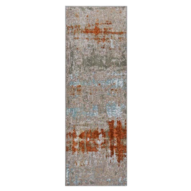 ARGYLE Hand Tufted Contemporary Silk Rug in Blue, Gold and Rust Colours ...