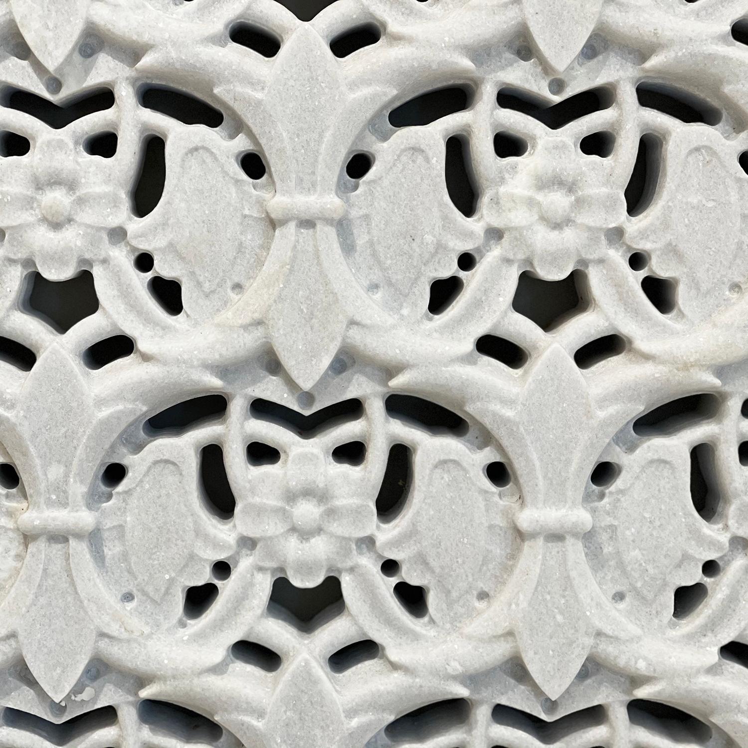 Hand-Carved 21st Century Indian Pair of Marble Floral Jali Wall Panels For Sale