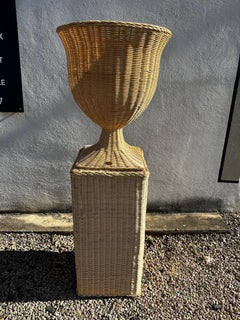 21st century Indonesian Handcrafted Rattan Medici Urn Planter on Pedestal