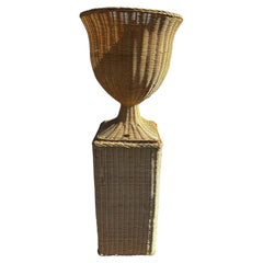 21st century Indonesian Handcrafted Rattan Medici Urn Planter on Pedestal