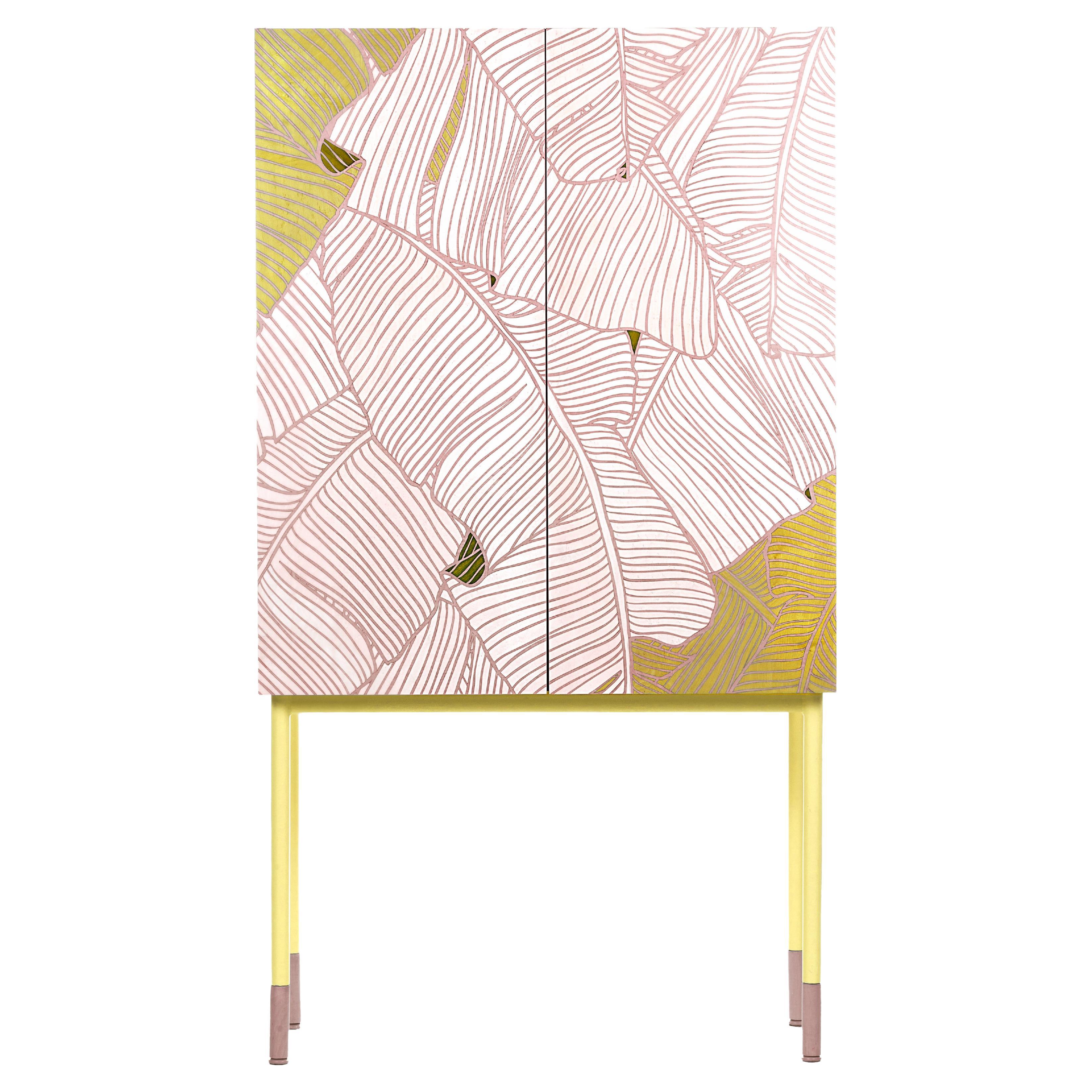 21st Century, Inlaid Bar Cabinet in White and Rose Maples, Hebanon, Italy For Sale