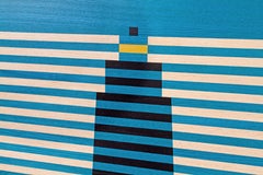 21st Century Inlaid Painting in black and turquoise Ashwood and whitened Oak