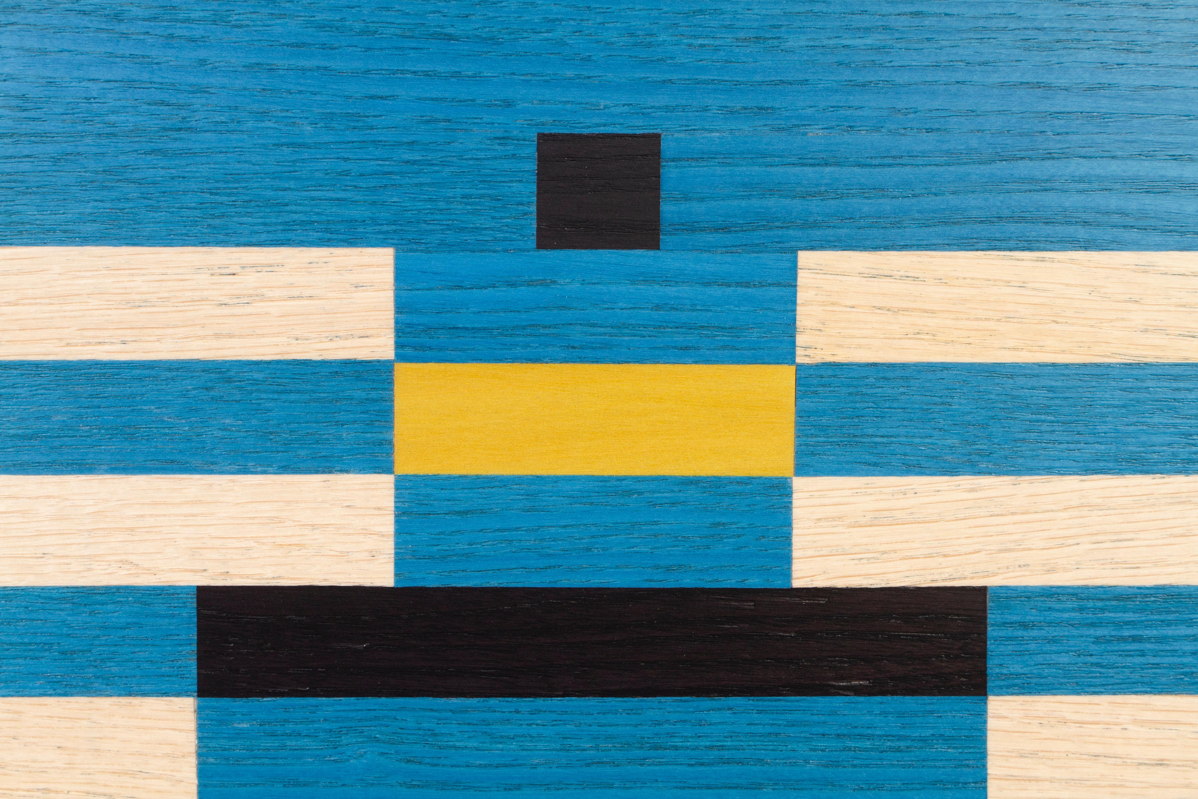 Italian 21st Century Inlaid Painting in black and turquoise Ashwood and whitened Oak For Sale