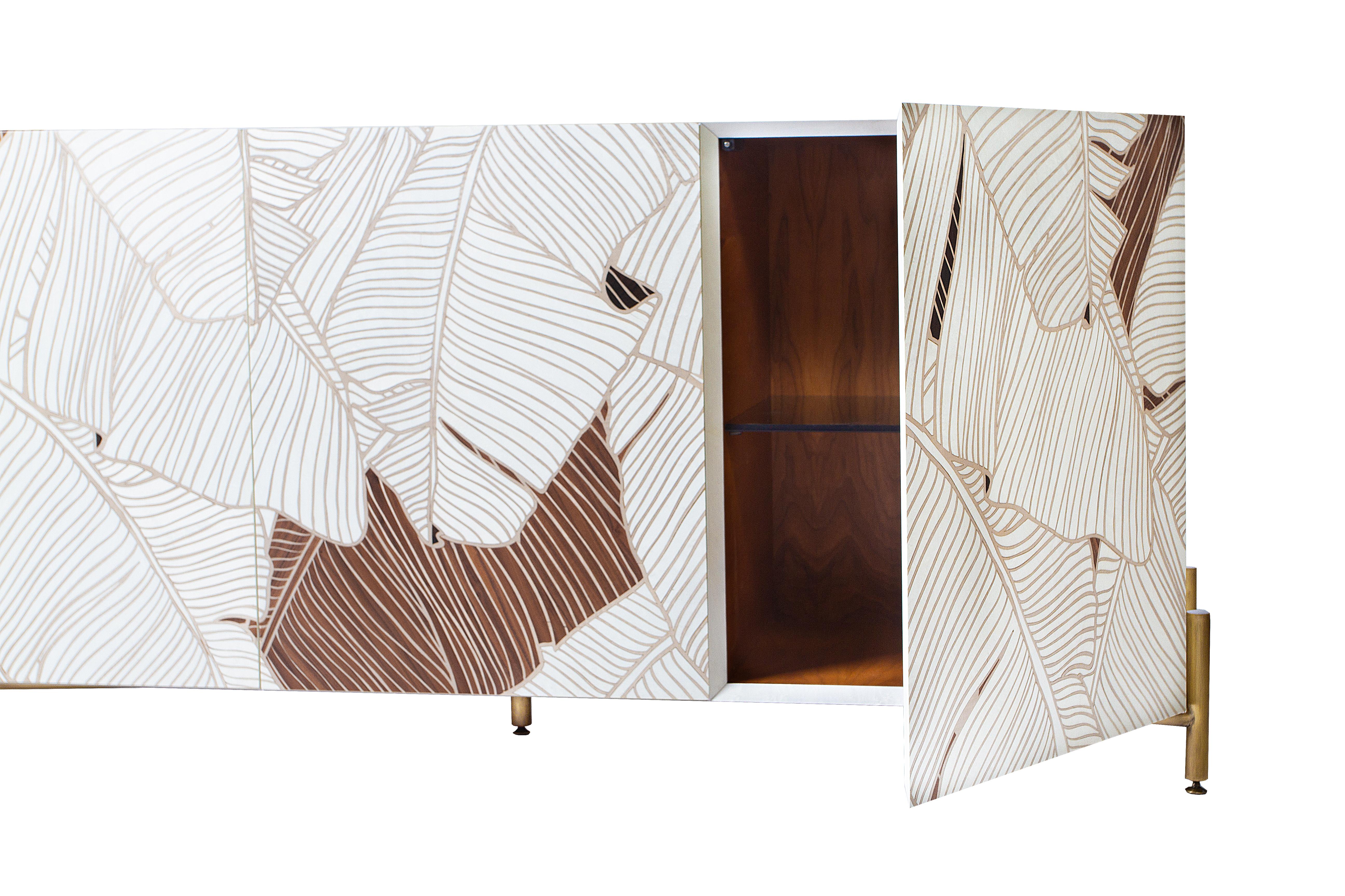 Sideboard mit Intarsien aus weißem Ahornholz Canaletto Ziricote, Hebanon, Italien, 21. Jahrhundert (Handgefertigt) im Angebot