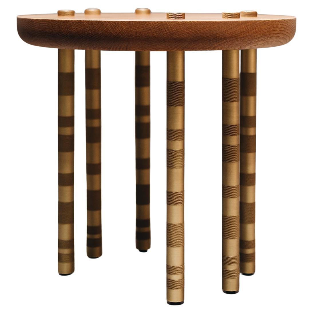 21st Century Ipanema Brass Side Table, Natural Oak Top and Brass, by Duistt