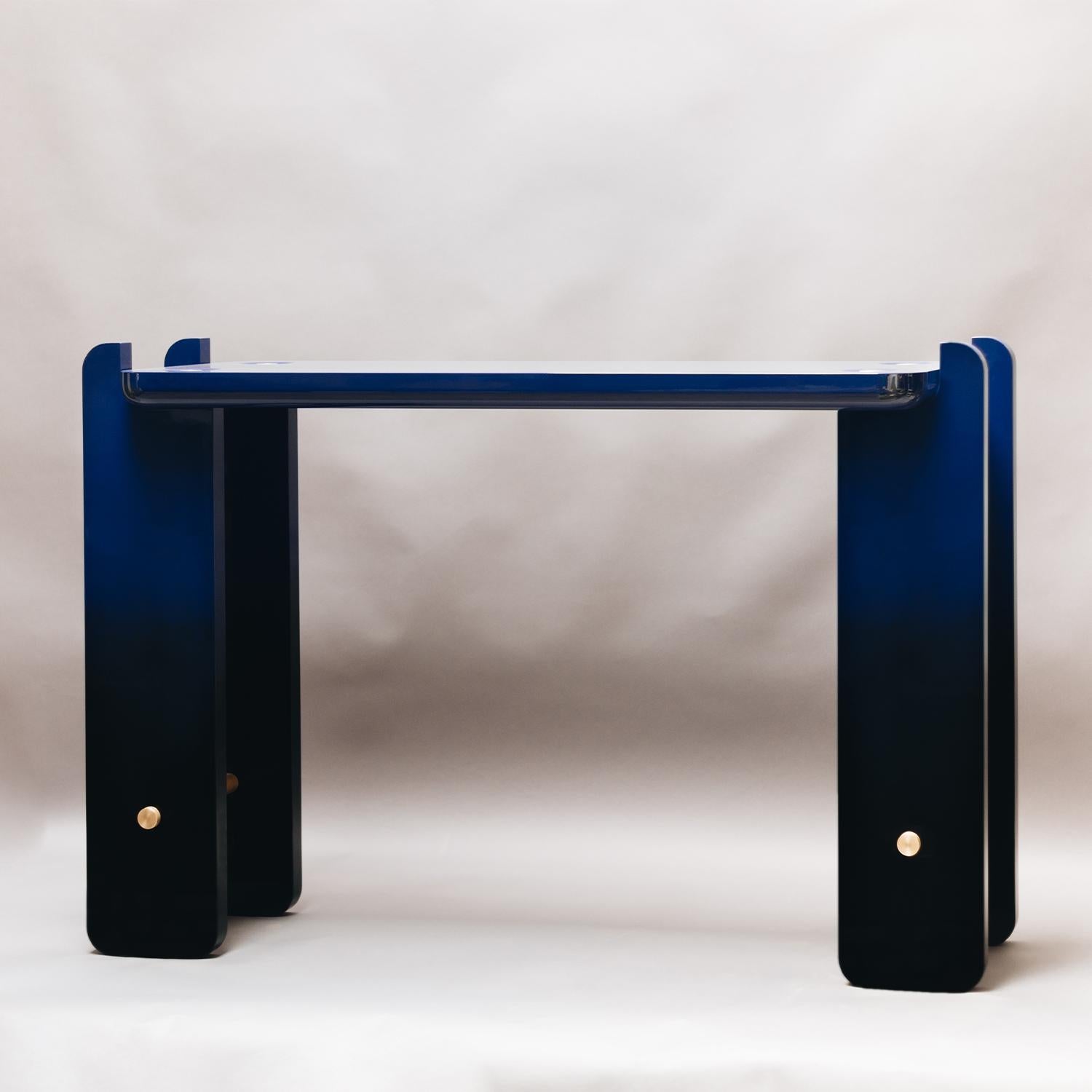 Portuguese 21st Century Ipanema Console Table, Ombre Effect with Brass Details, by Duistt For Sale