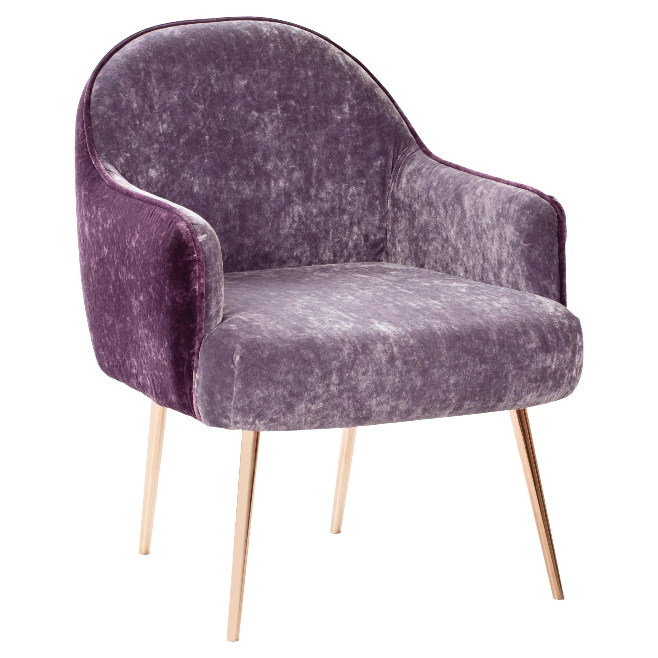 Petit fauteuil Iris du 21e siècle en velours et métal doré rose, fabriqué en Italie