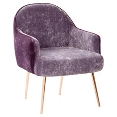 21st Century Iris Small Armchair in Velvet and Rose Gold Metal, Made in Italy