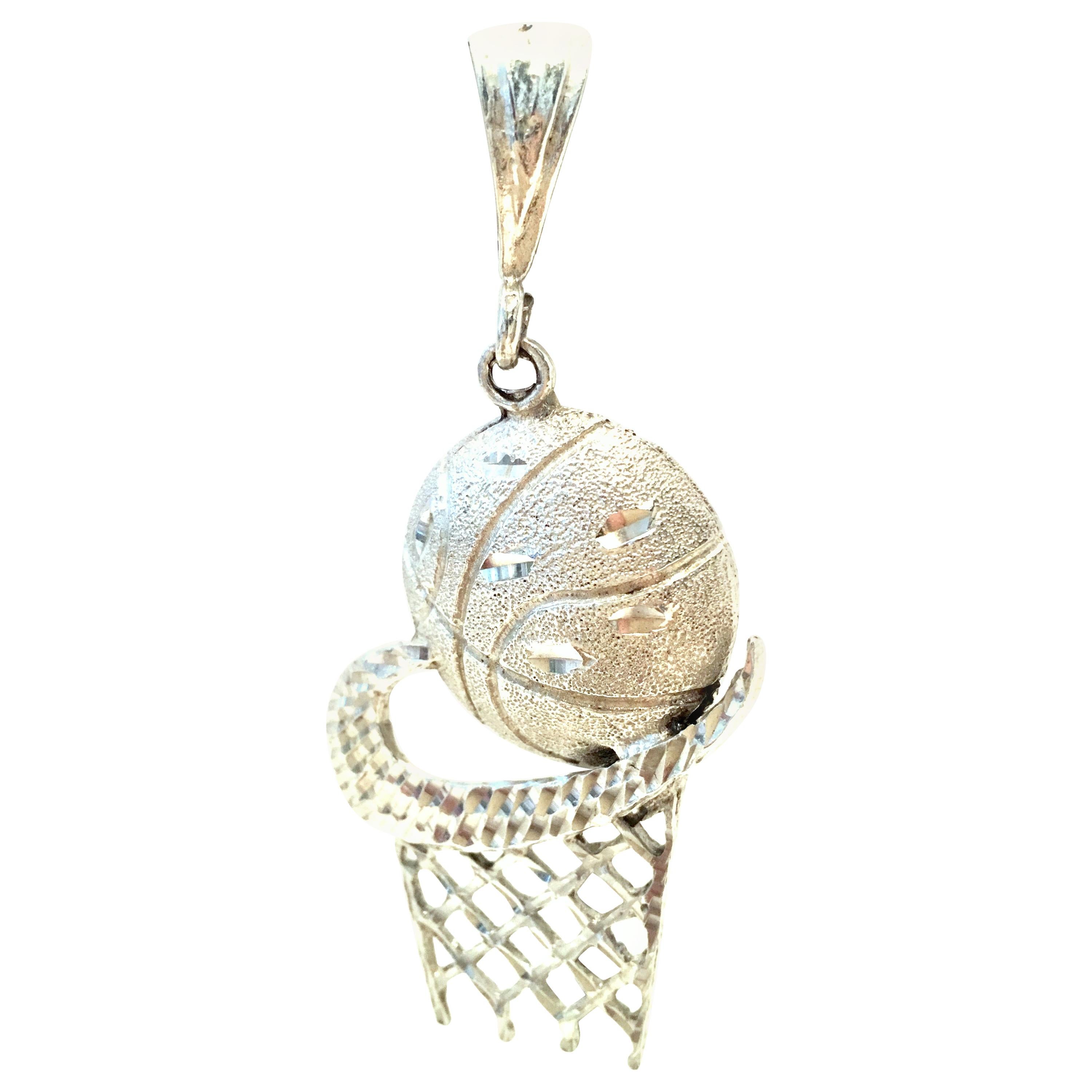 21st Century Italian 925 Sterling Silver Nike Style Basketball Necklace Pendant. For Sale