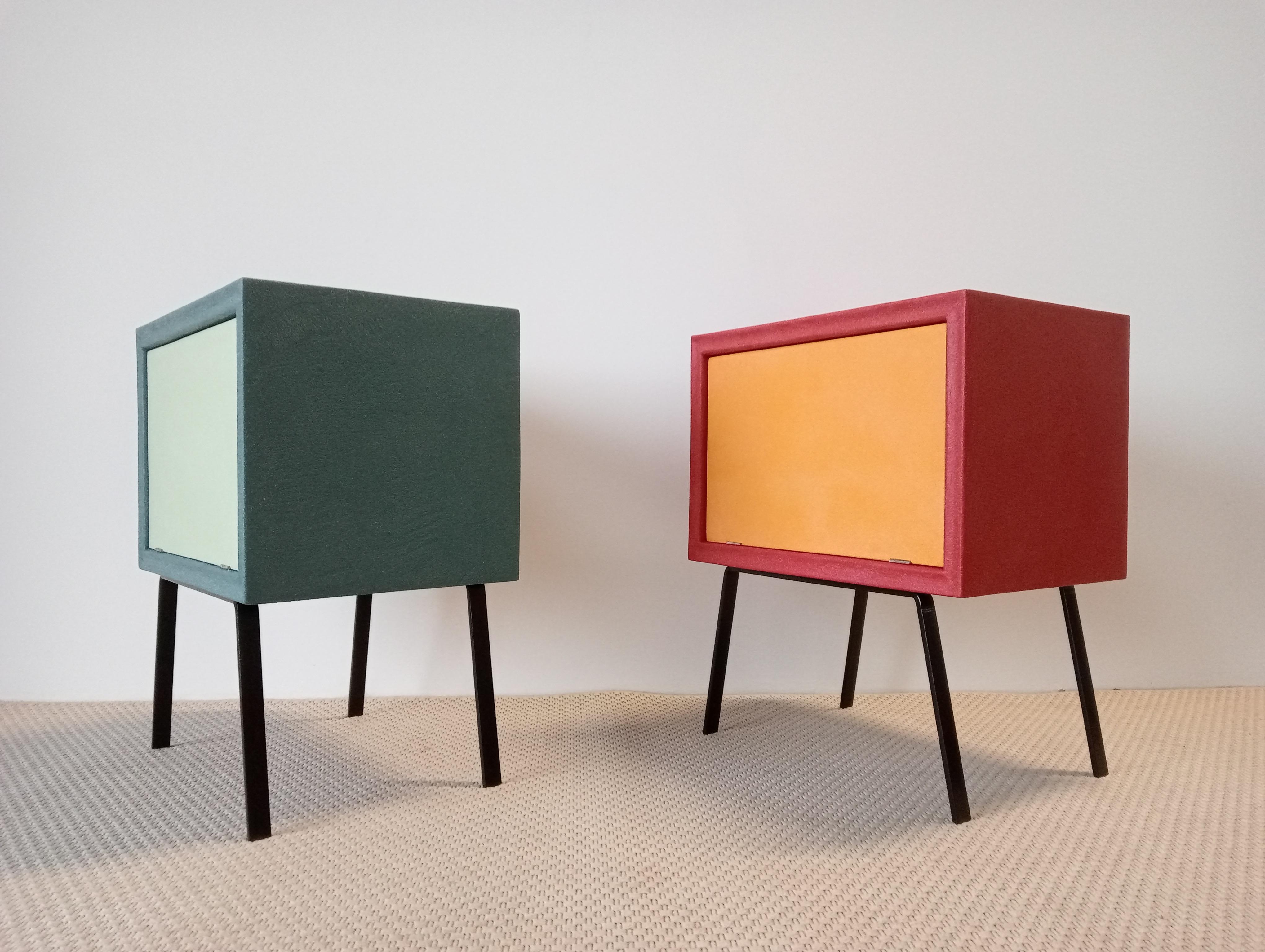 Italian Design Pair of Cabinets Contemporary Wood and coloured Resin Available For Sale 6