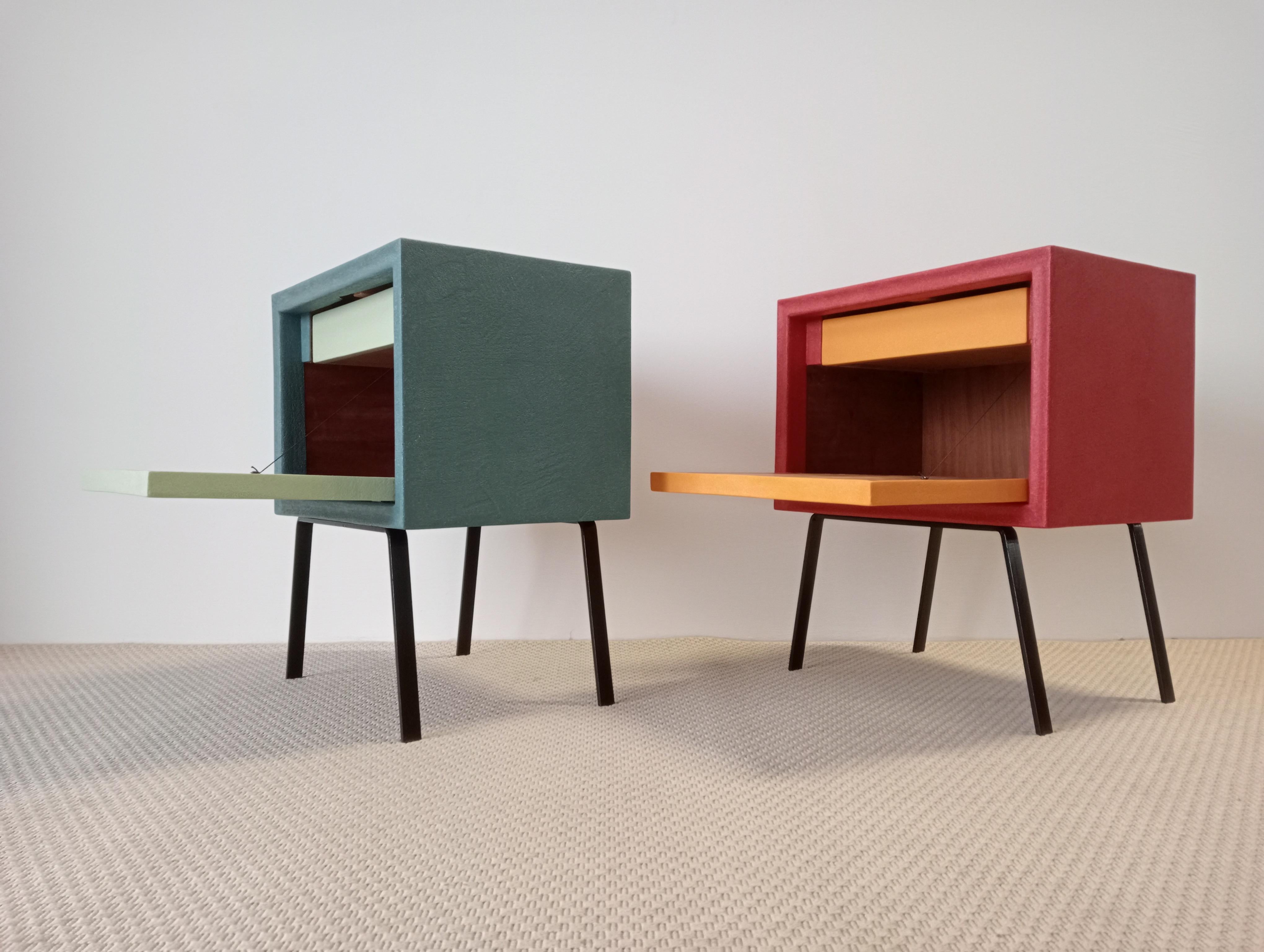 Italian Design Pair of Cabinets Contemporary Wood and coloured Resin Available For Sale 7