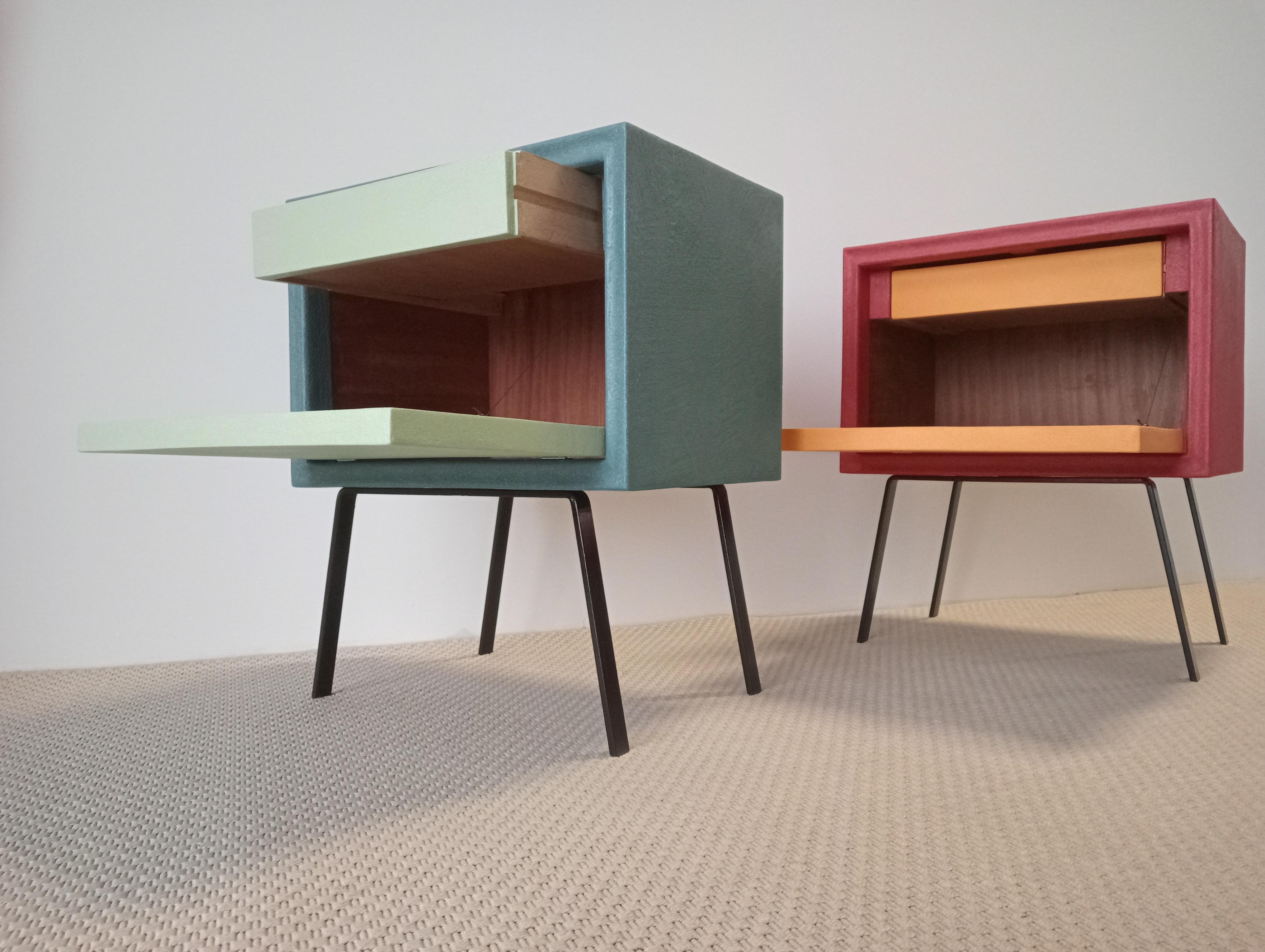 Italian Design Pair of Cabinets Contemporary Wood and coloured Resin Available For Sale 8