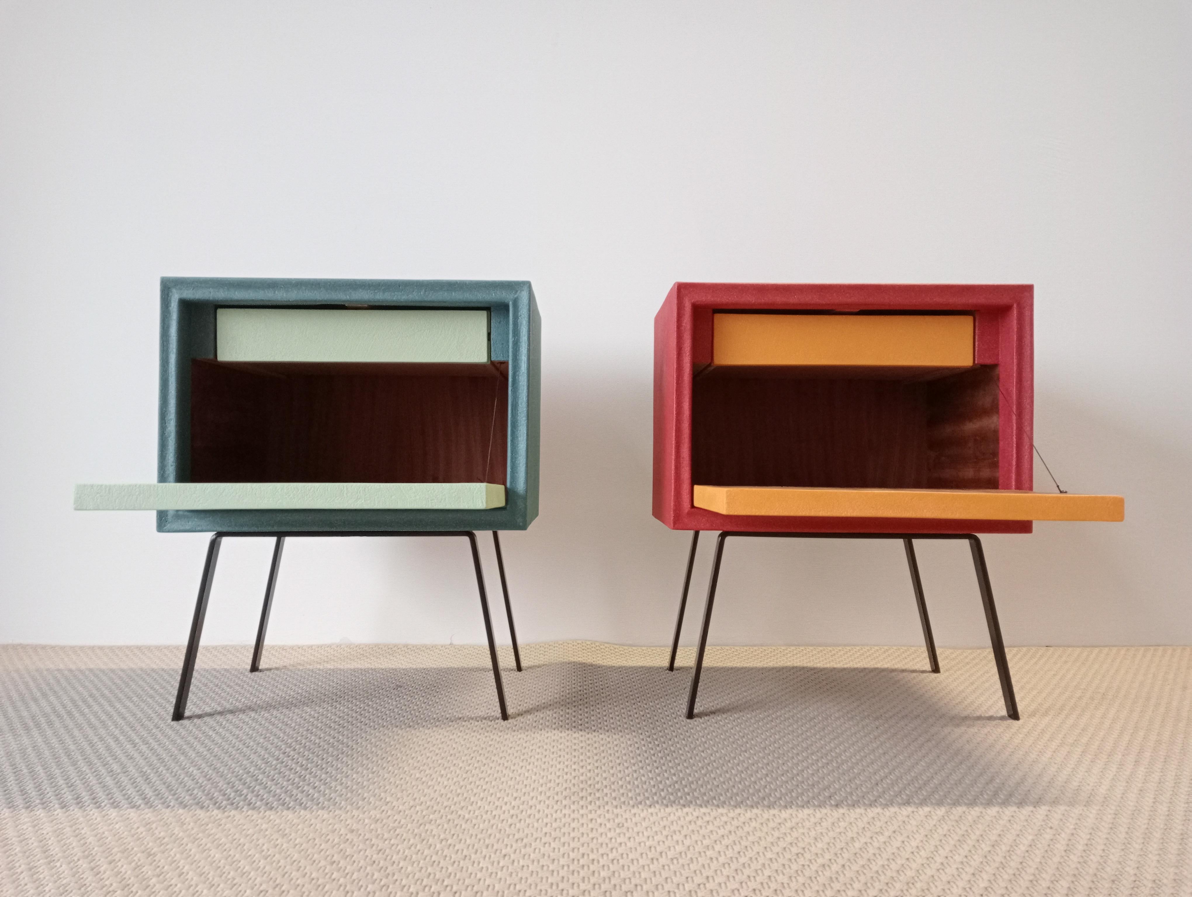 Modern Italian Design Pair of Cabinets Contemporary Wood and coloured Resin Available For Sale