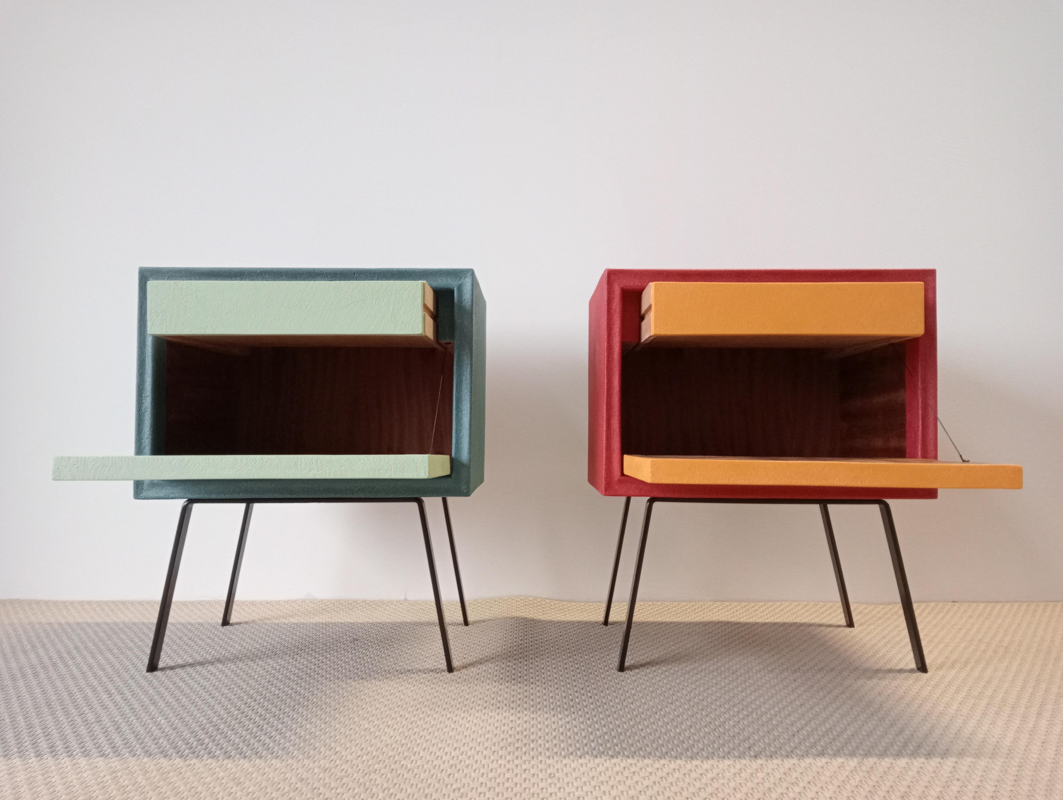 Italian Design Pair of Cabinets Contemporary Wood and coloured Resin Available In Good Condition For Sale In Budoia, IT