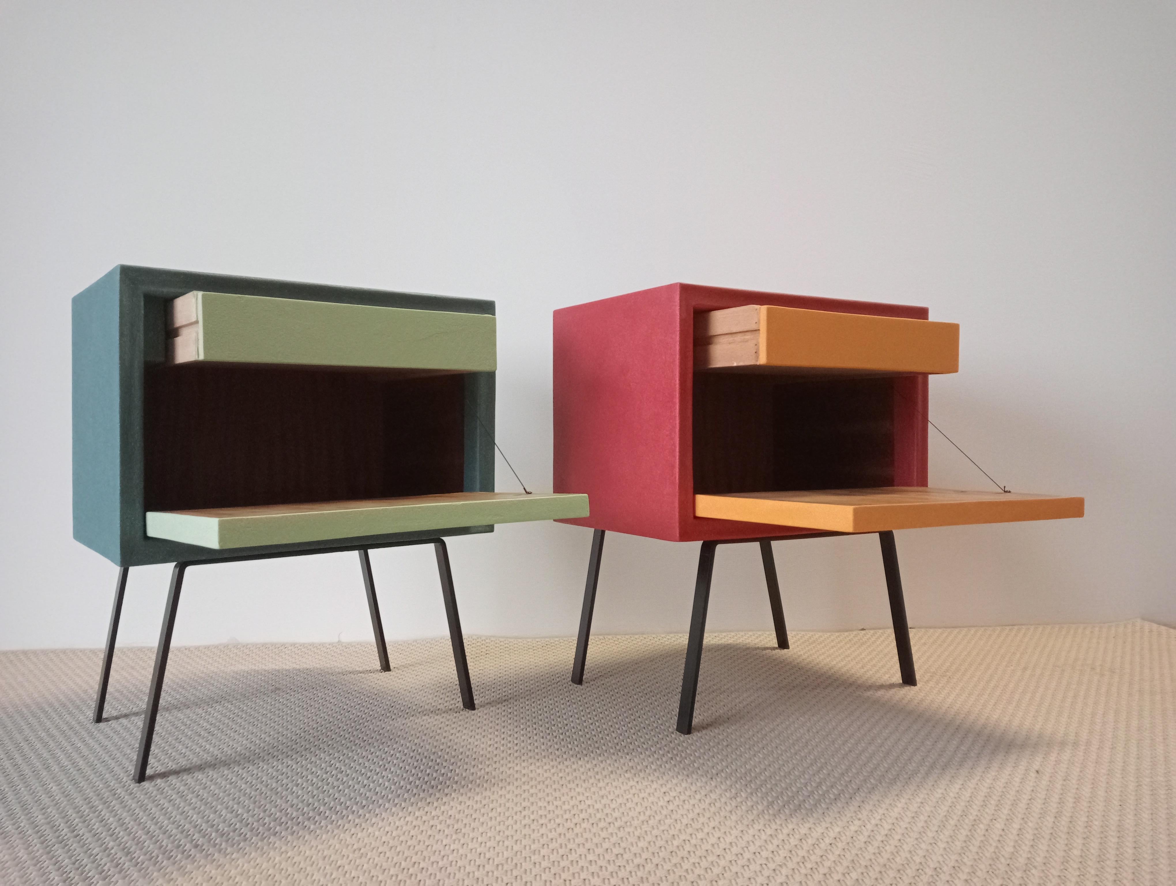 Italian Design Pair of Cabinets Contemporary Wood and coloured Resin Available For Sale 1