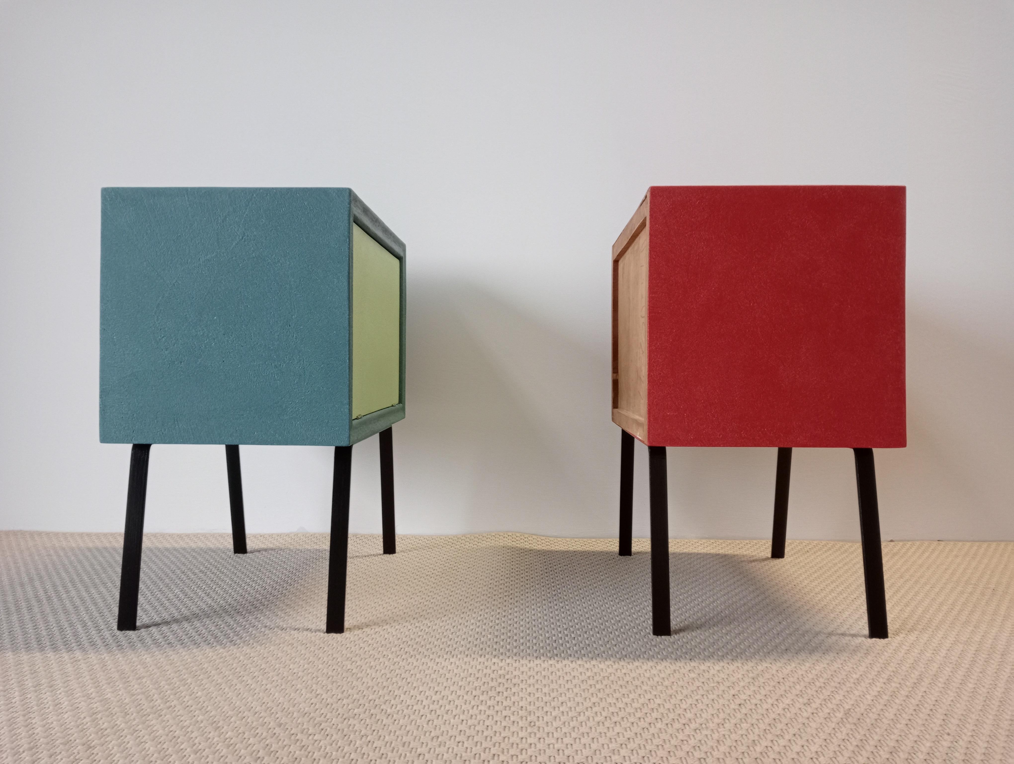 Italian Design Pair of Cabinets Contemporary Wood and coloured Resin Available For Sale 2