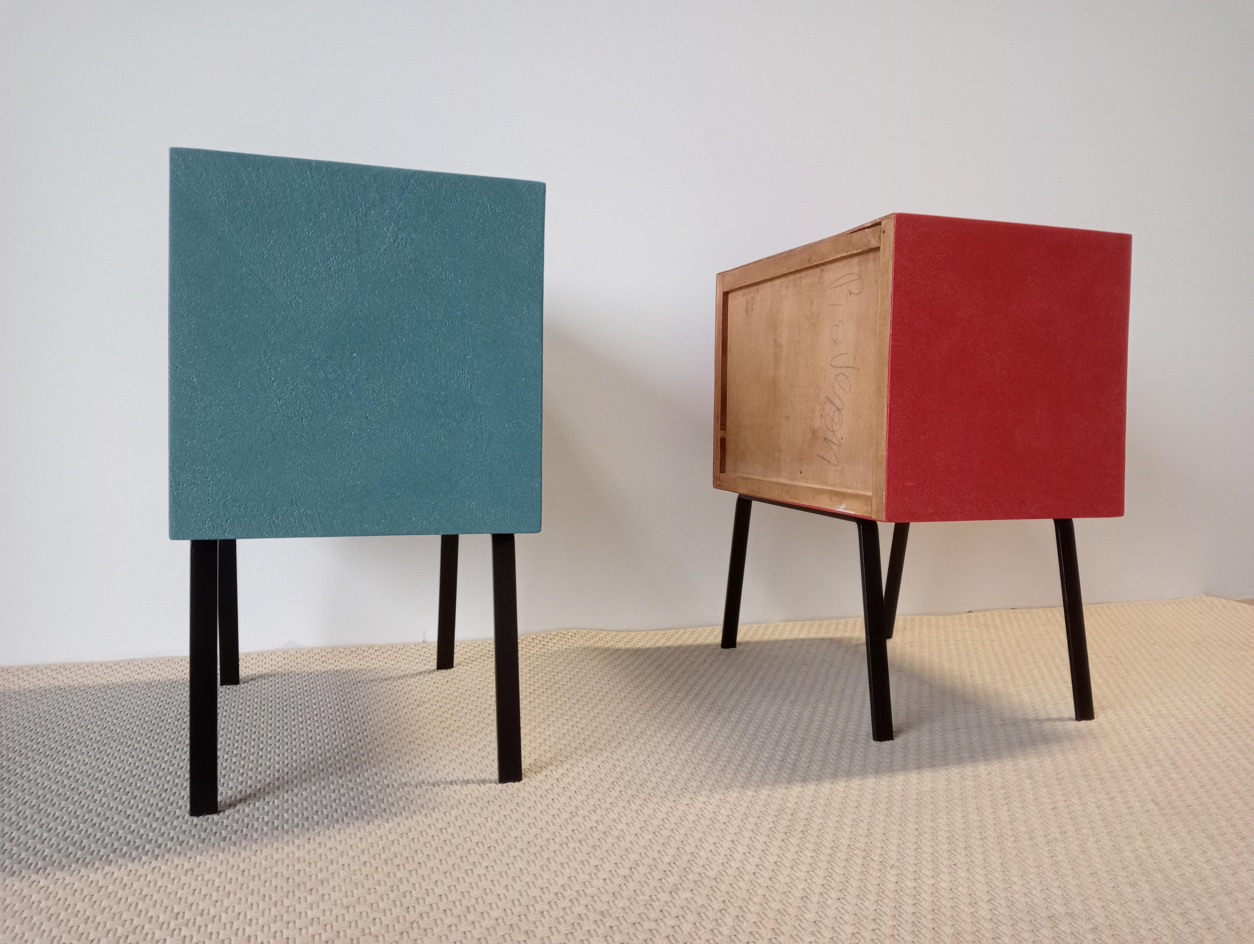 Italian Design Pair of Cabinets Contemporary Wood and coloured Resin Available For Sale 3