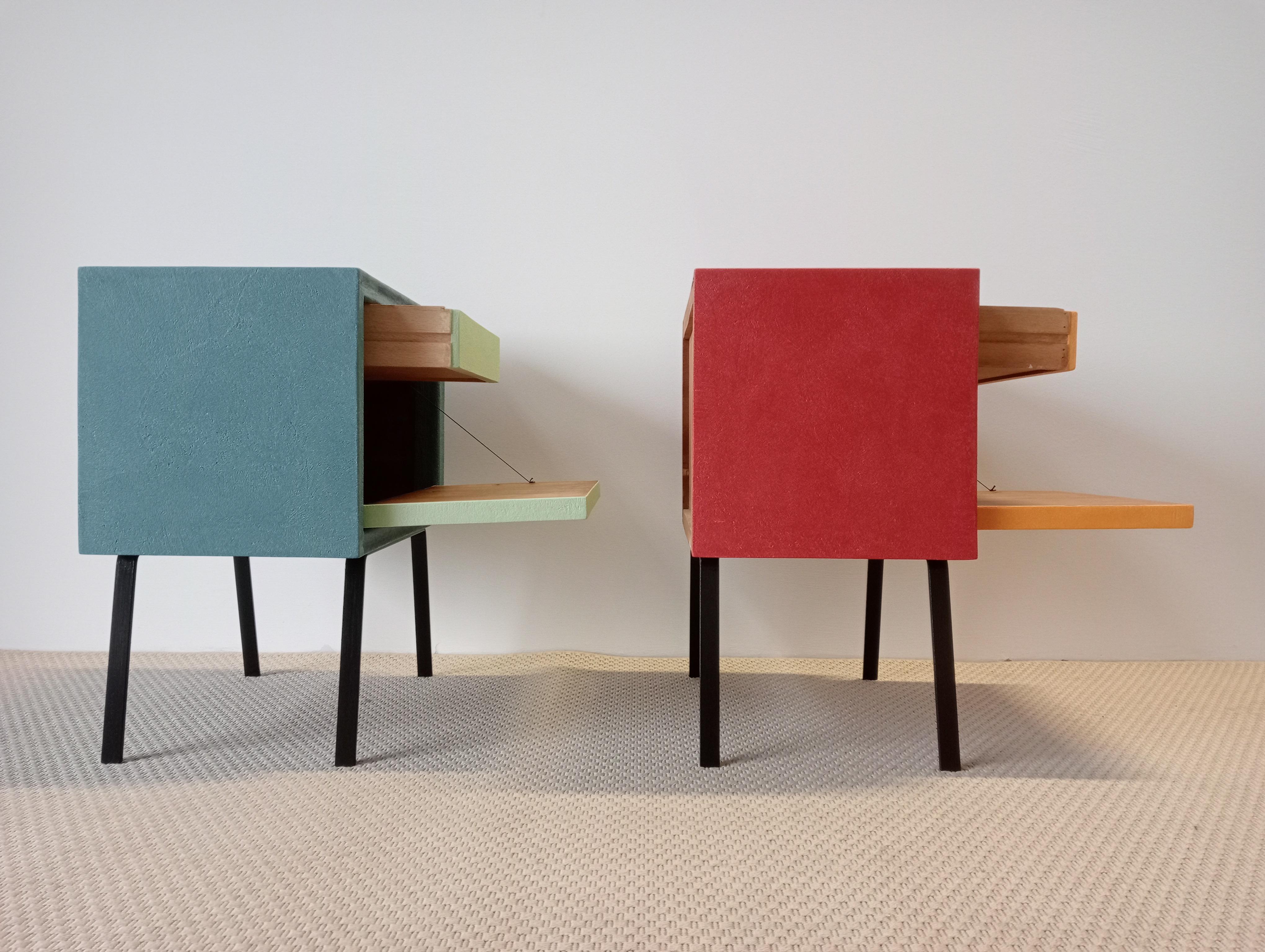 Italian Design Pair of Cabinets Contemporary Wood and coloured Resin Available For Sale 4