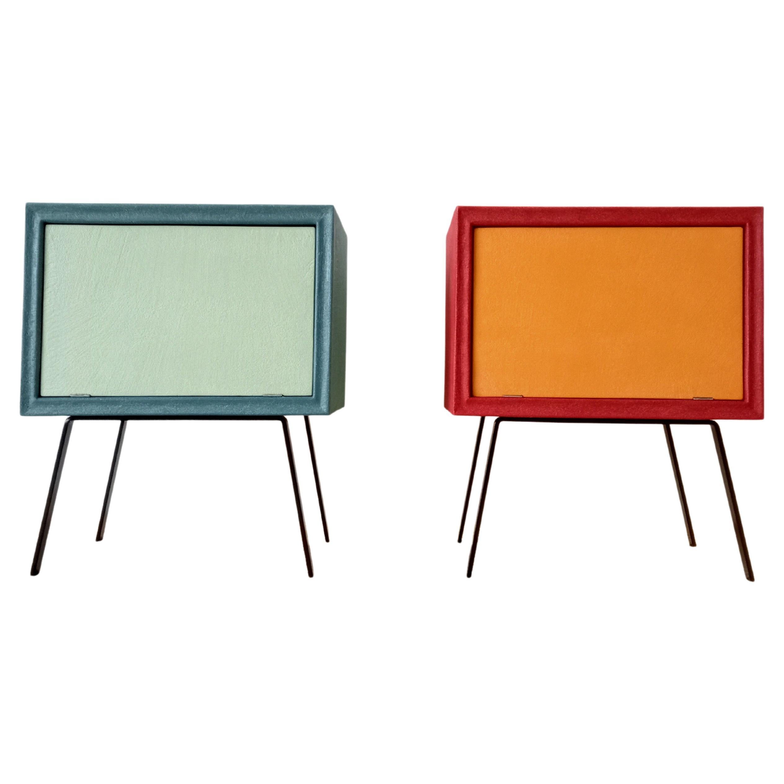 Italian Design Pair of Cabinets Contemporary Wood and coloured Resin Available For Sale
