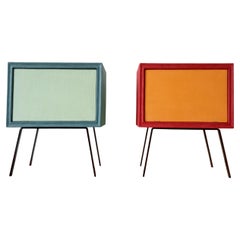 Used Italian Design Pair of Cabinets Contemporary Wood and coloured Resin Available