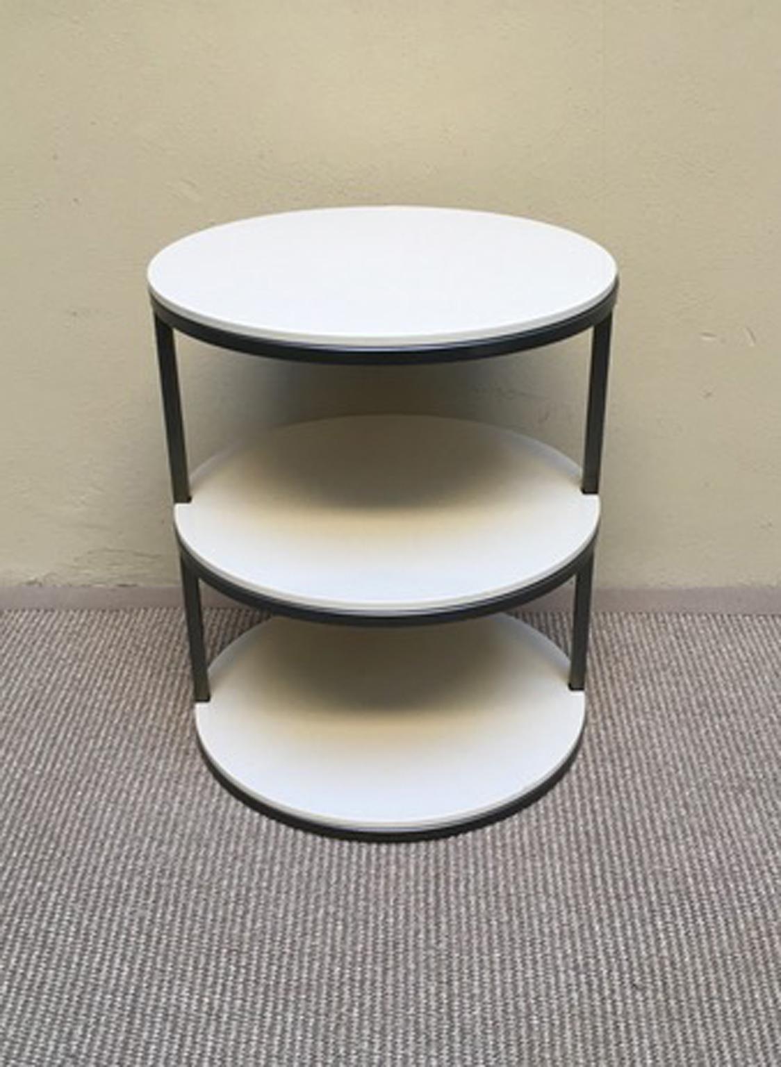 Contemporary Italian Design Round Side Table in Lacquered Wood and Iron For Sale