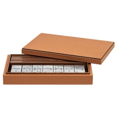 21st Century Italian Dominoes in Walnut Wood and Real Calf Leather