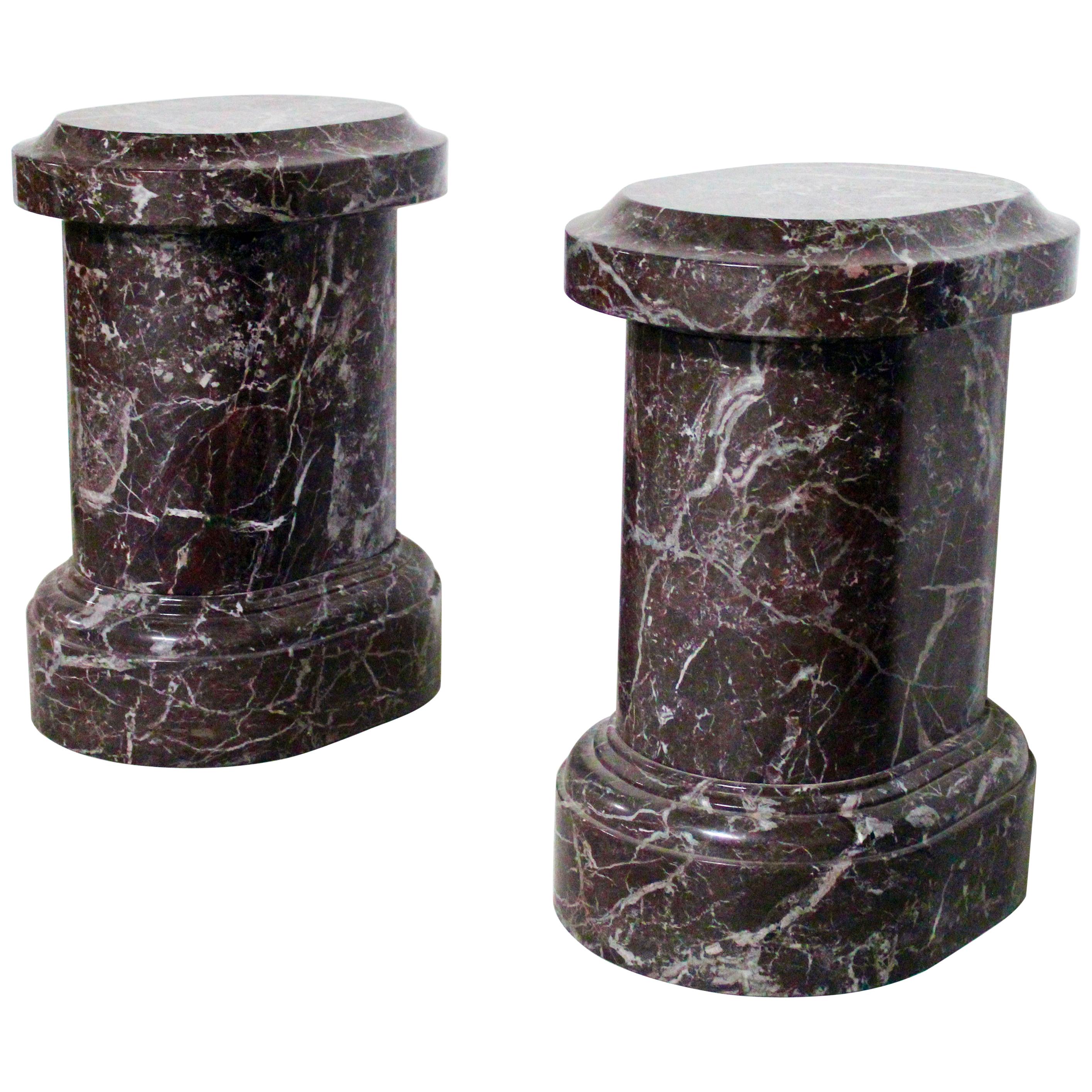 21st Century Italian Marble Red and Violet Pair of Sculpture Pedestals Classical For Sale