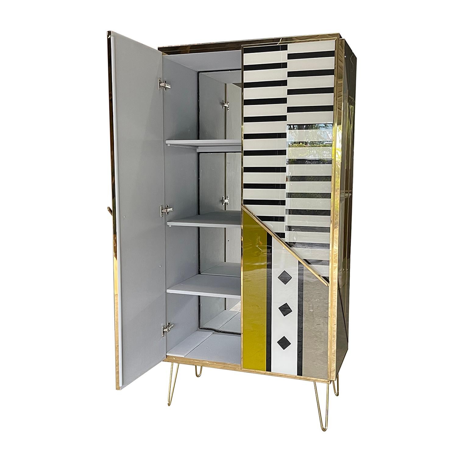Contemporary 21st Century Italian Mid-Century Modern Style Colored Murano Glass Cabinet For Sale