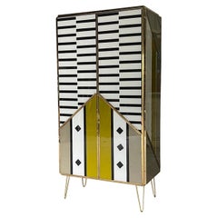 21st Century Italian Mid-Century Modern Style Colored Murano Glass Cabinet