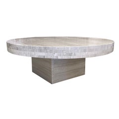 21st Century Italian Minimalist Travertine Coffee Table - Round Sofa Table