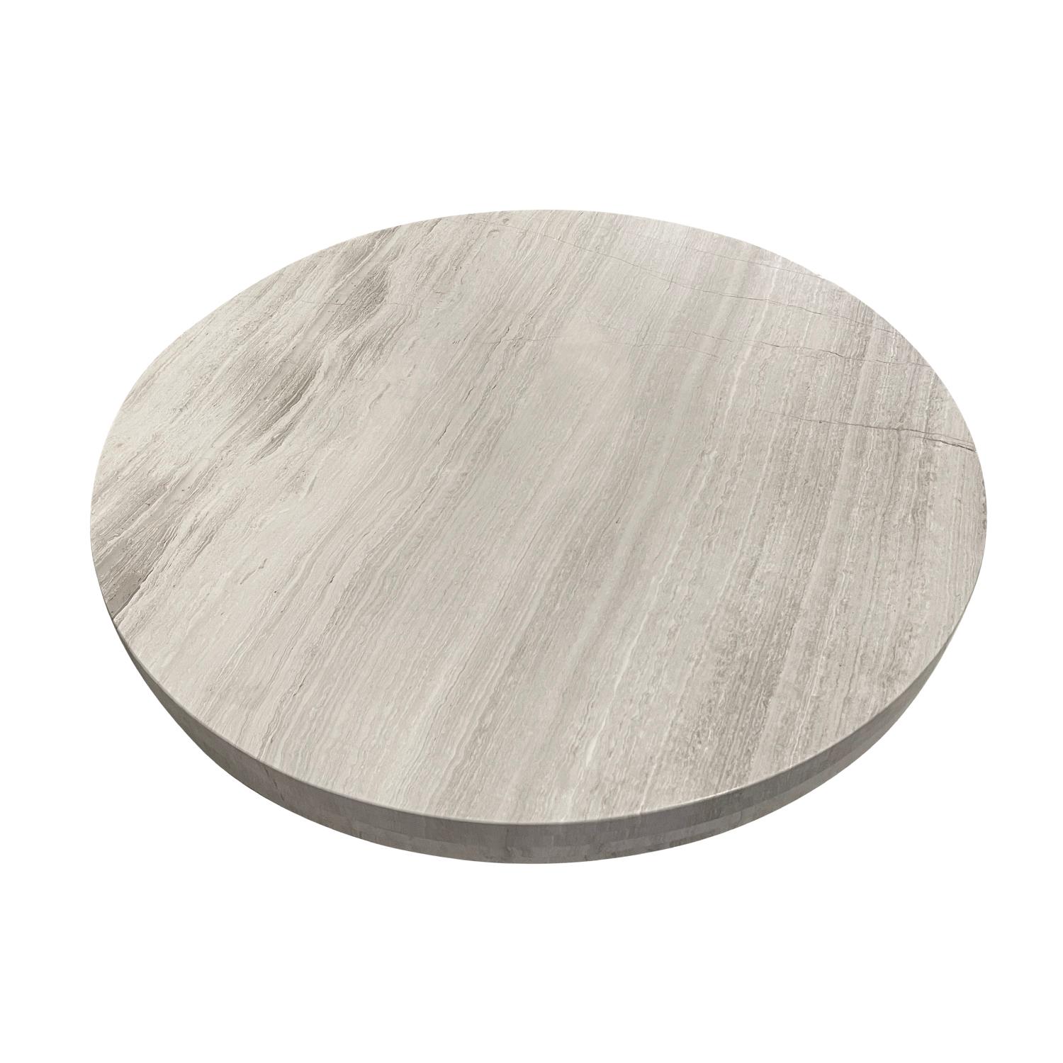 21st Century Italian Minimalist Travertine Coffee Table - Round Sofa Table In Good Condition For Sale In West Palm Beach, FL