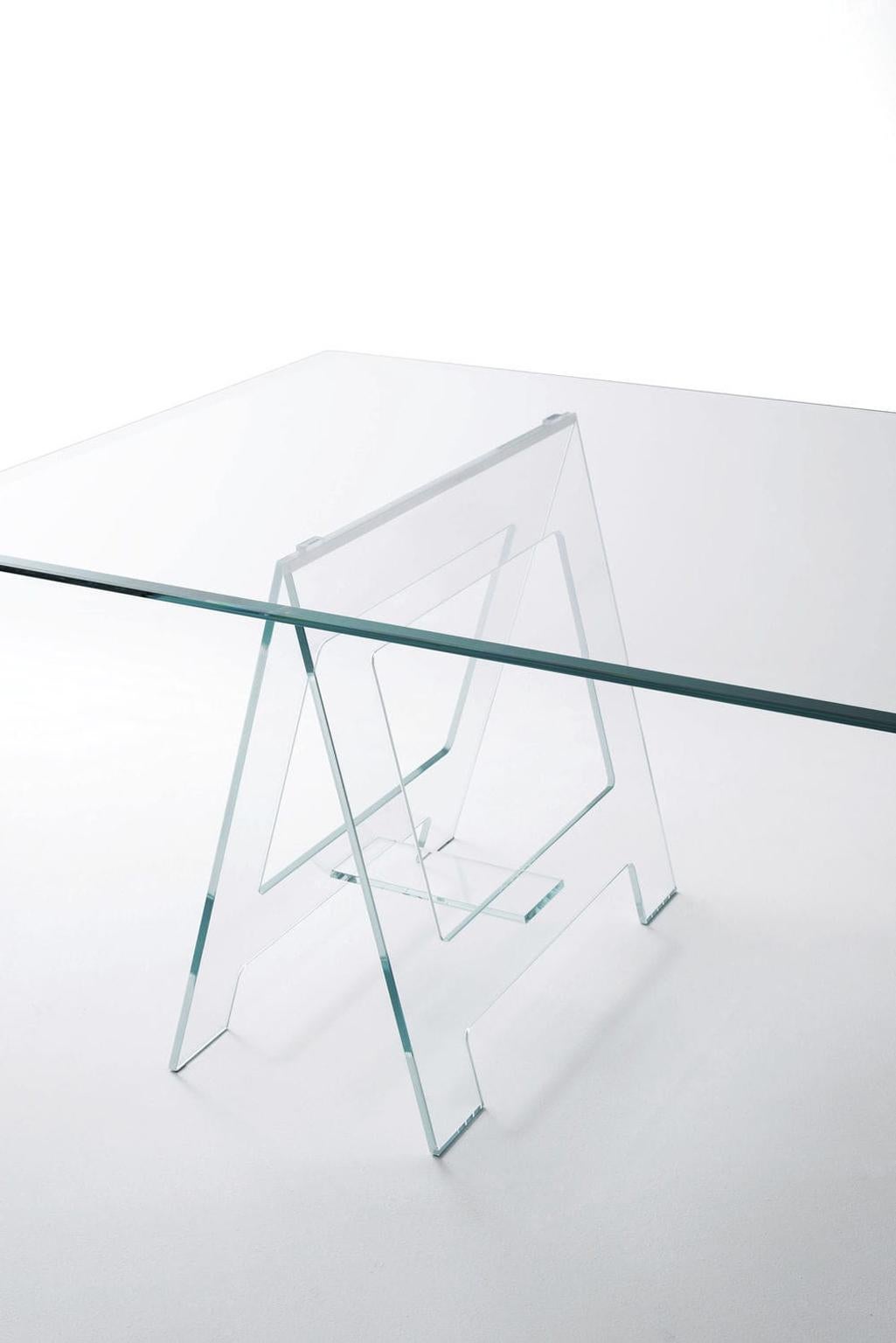 Contemporary 21st Century Italian Modern Design Crystal Desk or Dining Table with Easels For Sale