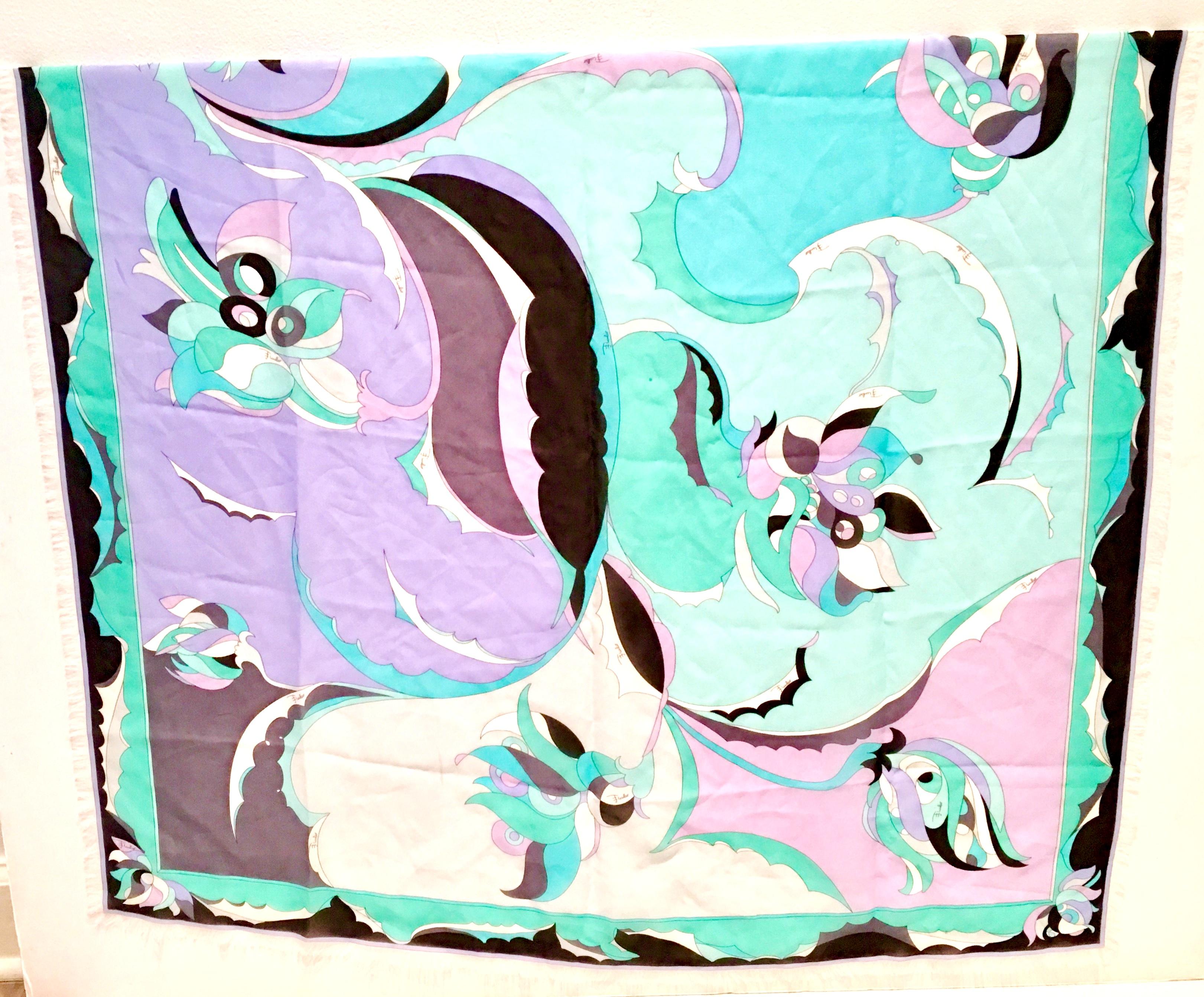 Blue 21st Century Italian Oversized Geometric Print Silk Chiffon Scarf By, Pucci