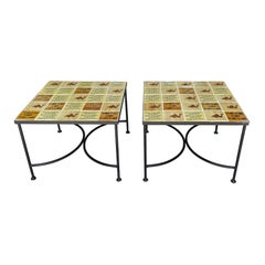 21st Century Italian Pair of Garden Side Tile Tables