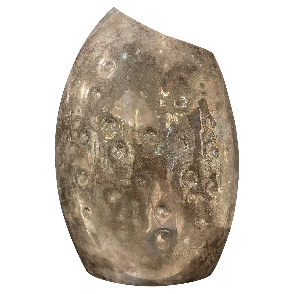 21st Century Italian Silver-Plated Metal Sculptural Vase by Roberto Bellitti