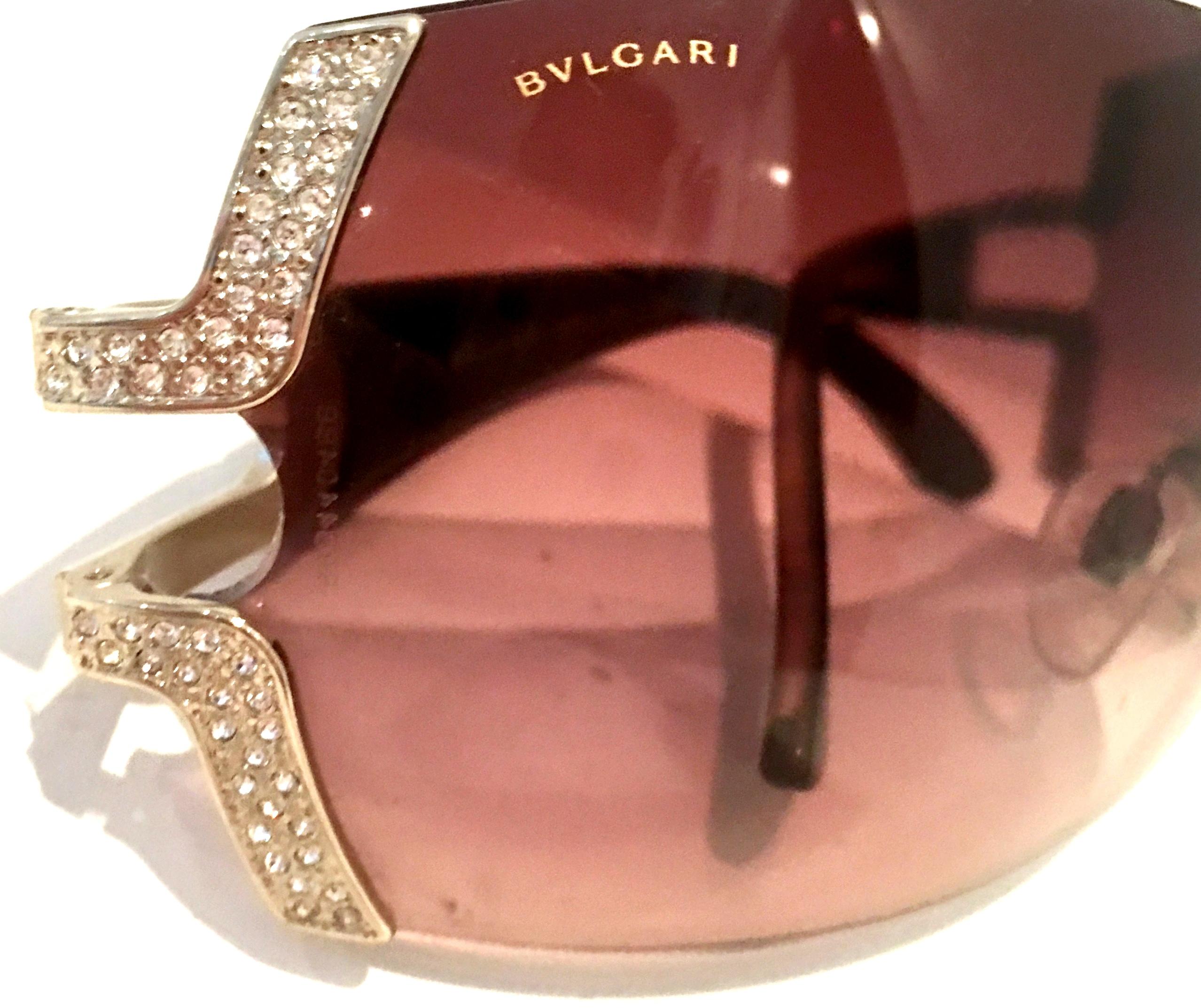 21st Century Italian Silver & Swarovski Crystal Bvlgari Logo Sunglasses  2