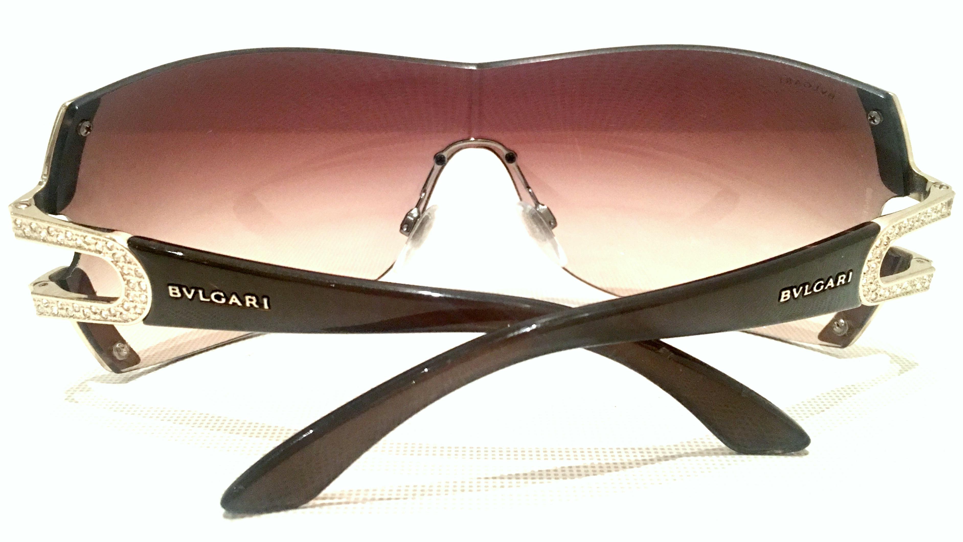 21st Century Italian Silver & Swarovski Crystal Bvlgari Logo Sunglasses  In Good Condition In West Palm Beach, FL
