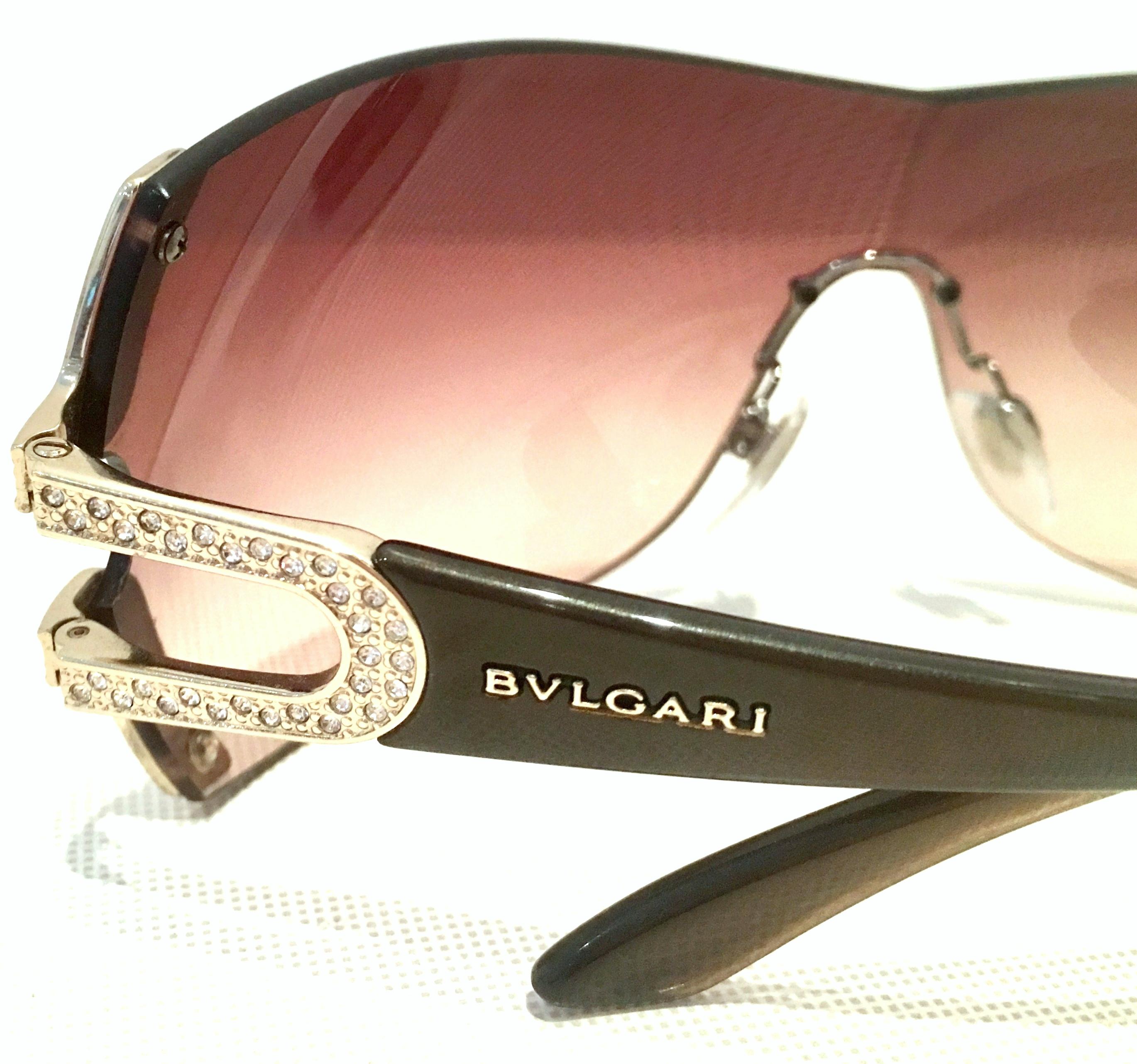 Women's or Men's 21st Century Italian Silver & Swarovski Crystal Bvlgari Logo Sunglasses 