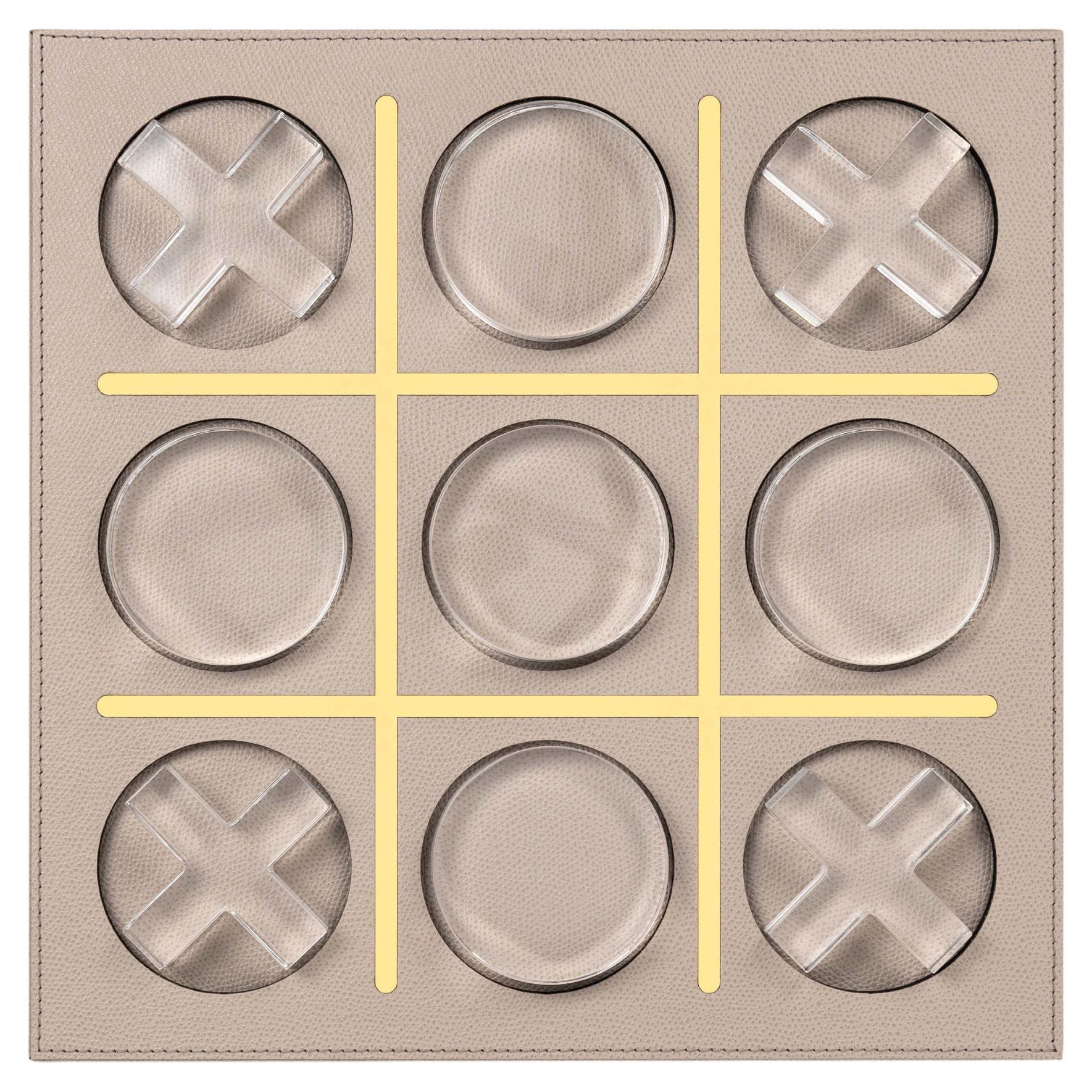 Tic Tac Toe italien du 21e siècle en cuir de veau avec pièces en plexiglas