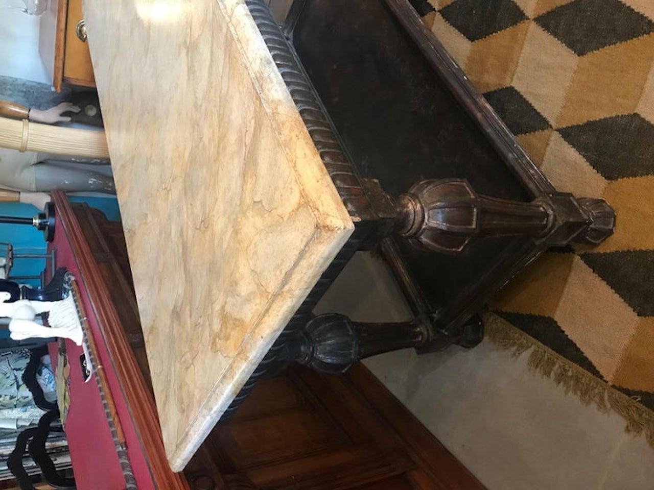 Patinated 21st Century Italian Wood and Marble Imitation Console Table