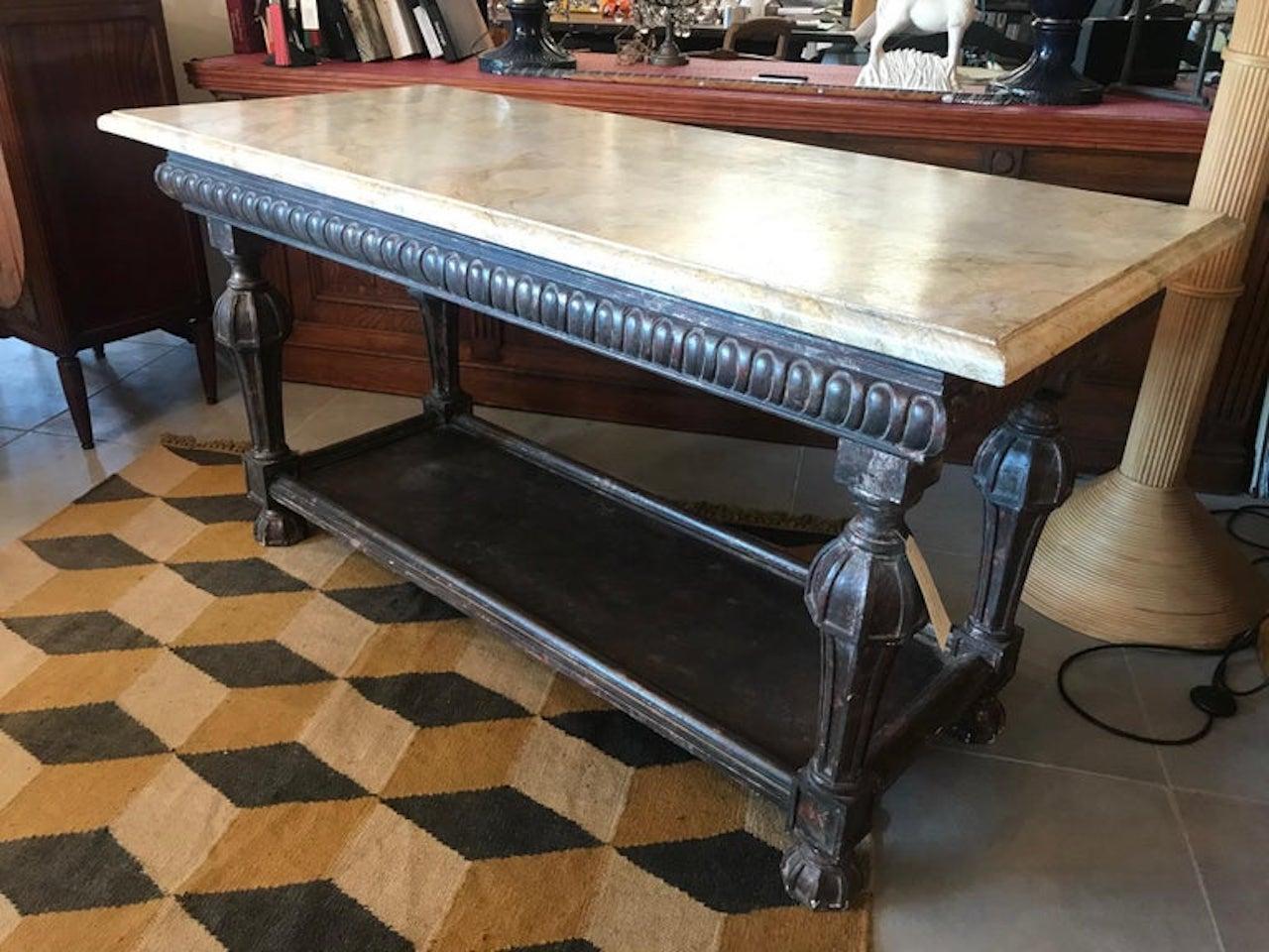 21st Century Italian Wood and Marble Imitation Console Table 1
