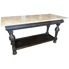 21st Century Italian Wood and Marble Imitation Console Table