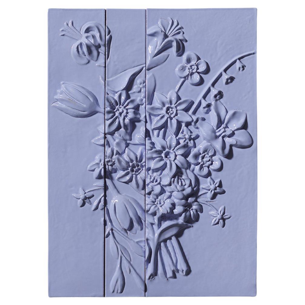 21st Century Italy Flower Lilac Panel, Ceramica Gatti, Designer A. Anastasio