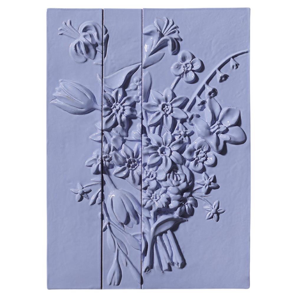 Pannello Fiore Lilla del XXI secolo, Ceramica Gatti, Designer A. Anastasio