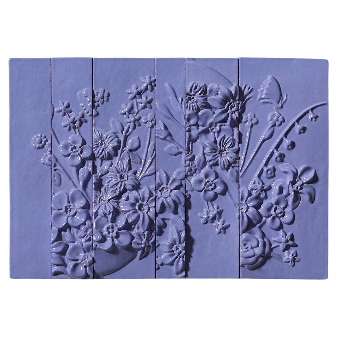 21. Jahrhundert Italien, Lila Tafel mit Blumen, Keramik Gatti, Designer A. Anastasio im Angebot