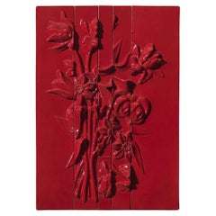 21st Century Italy, Flowers Red Panel, Ceramica Gatti, Designer A. Anastasio